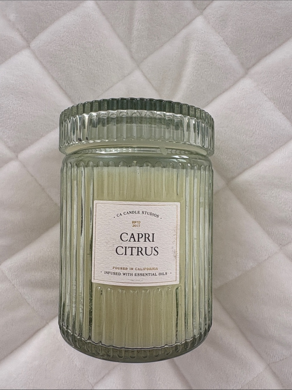 Capri Citrus Scented Candle - Light Green Glass Jar